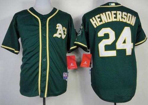 Athletics #24 Rickey Henderson Green Cool Base Stitched MLB Jersey - Click Image to Close